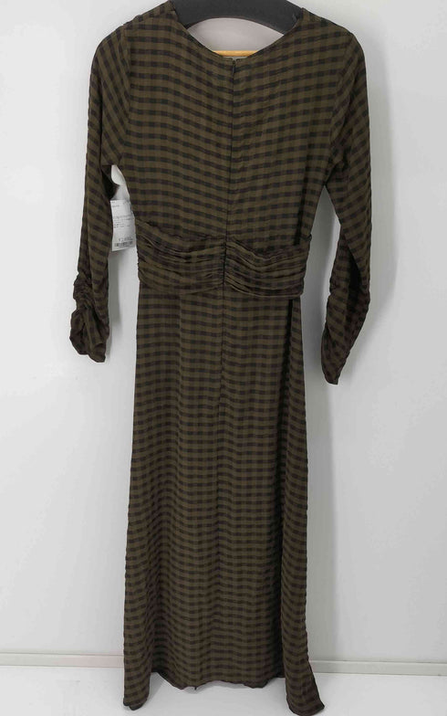 ザラ ZARA Midi Khaki black check print dress チェック柄プリントドレス レディース import:S