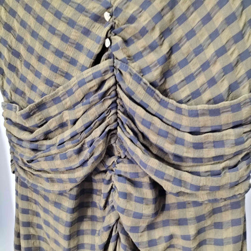 ザラ ZARA Midi Khaki black check print dress チェック柄プリントドレス レディース import:S