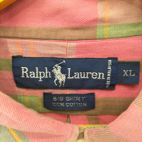 ラルフローレン RALPH LAUREN 90S BIG SHIRT チェックBDシャツ メンズ import:XL