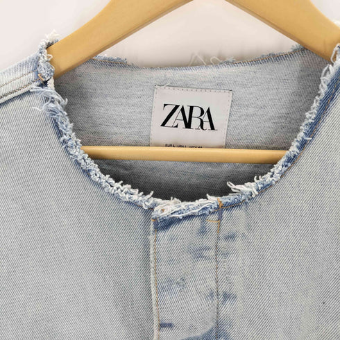 ザラ ZARA ノーカラーデニムジャケット メンズ import:L