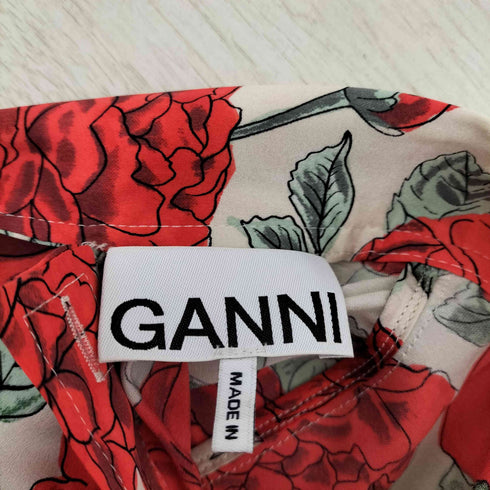 ガニー Ganni タイネック フローラルプリントストレッチシルクサテン ブラウス レディース S/M