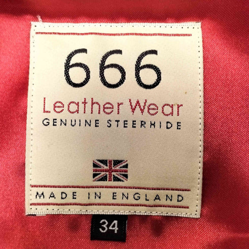 トリプルシックスレザーウェア 666 Leather Wear 英国製 本革 ダブル ライダースジャケット メンズ UK:34