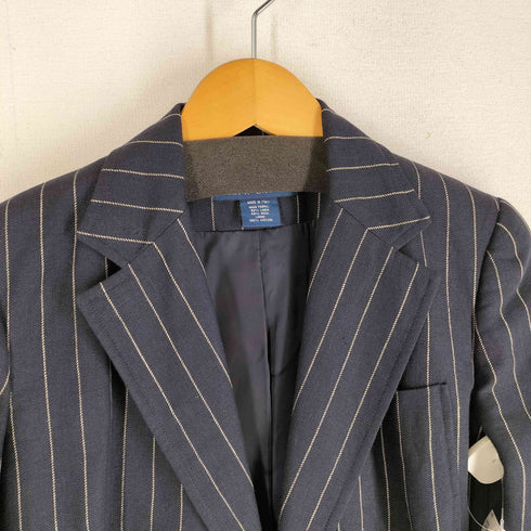 ラルフローレン RALPH LAUREN 00S イタリア製 リネン混 ウール ストライプ 2B テーラードジャケット 紺ブレ レディース 6