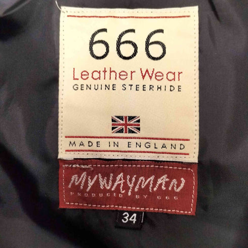 トリプルシックスレザーウェア 666 Leather Wear 英国製 MYWAY MAN シングル ライダースジャケット メンズ UK:34
