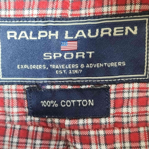 ラルフローレンスポーツ RALPH LAUREN SPORT 90S インド綿100 ポニー刺繍 ボタンダウン L/S チェックシャツ メンズ LL