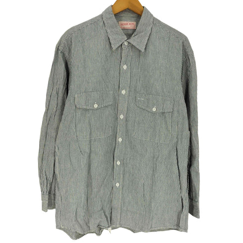 ARTHUR'S BEING フラップ ポケット コットン ストライプ ワーク シャツ メンズ import:L