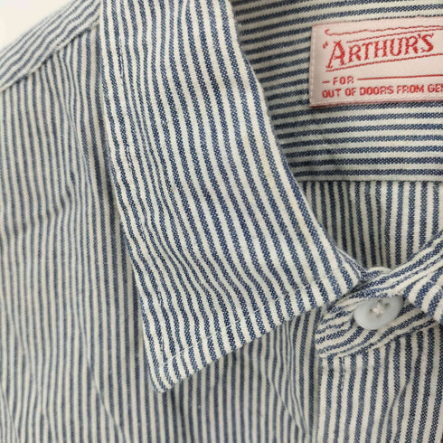 ARTHUR'S BEING フラップ ポケット コットン ストライプ ワーク シャツ メンズ import:L