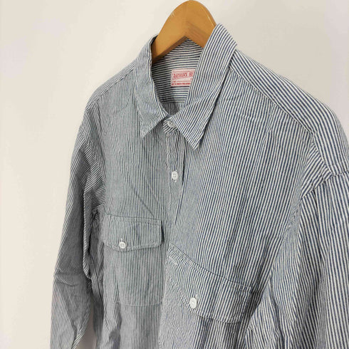 ARTHUR'S BEING フラップ ポケット コットン ストライプ ワーク シャツ メンズ import:L