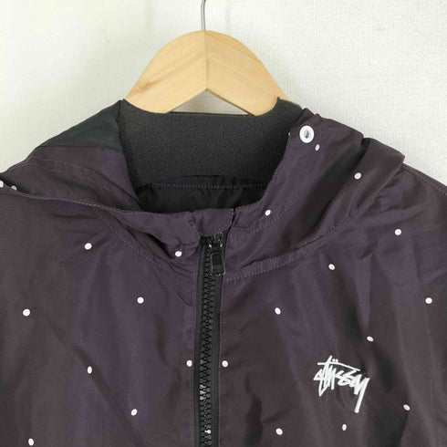 ステューシー Stussy 90-00s ロゴ刺繍 素材切替 ドット柄 マウンテンパーカー 裾ドローコード メンズ M