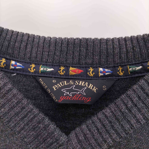 PAUL & SHARK イタリア製 ロゴ 刺繍 ワッペン Vネック ウール アクリル コマンド ニット セーター メンズ import:S
