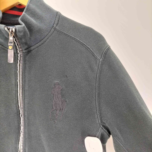 ポロバイラルフローレン Polo by RALPH LAUREN ビッグ ポニー 刺繍 レザー エルボーパッチ 鹿の子 ジップアップ トラックジャケット ブルゾン メンズ import:M