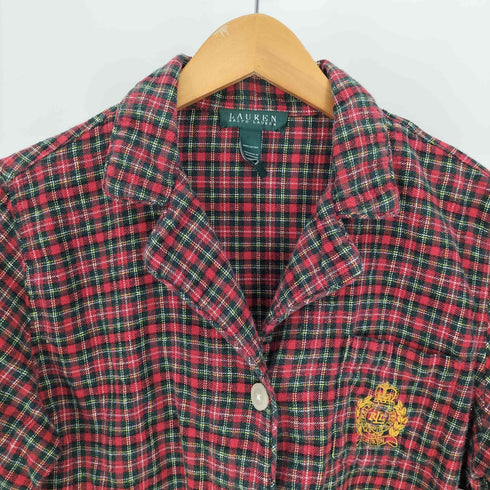 ローレンラルフローレン LAUREN RALPH LAUREN 緑タグ ロゴ 刺繍 タータンチェック 4B コットン テーラード ジャケット レディース import:L