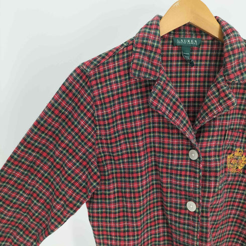 ローレンラルフローレン LAUREN RALPH LAUREN 緑タグ ロゴ 刺繍 タータンチェック 4B コットン テーラード ジャケット レディース import:L