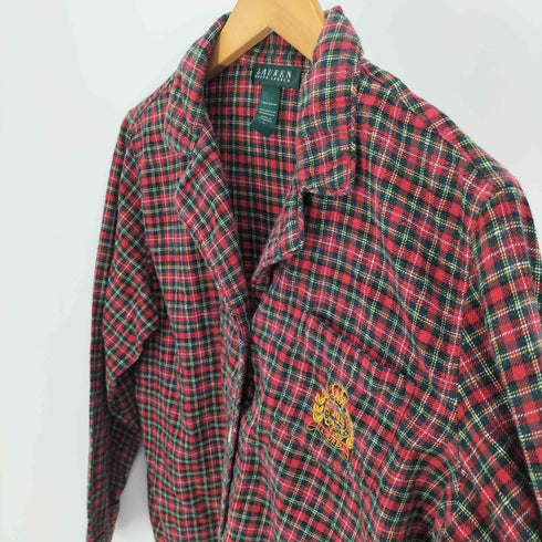 ローレンラルフローレン LAUREN RALPH LAUREN 緑タグ ロゴ 刺繍 タータンチェック 4B コットン テーラード ジャケット レディース import:L