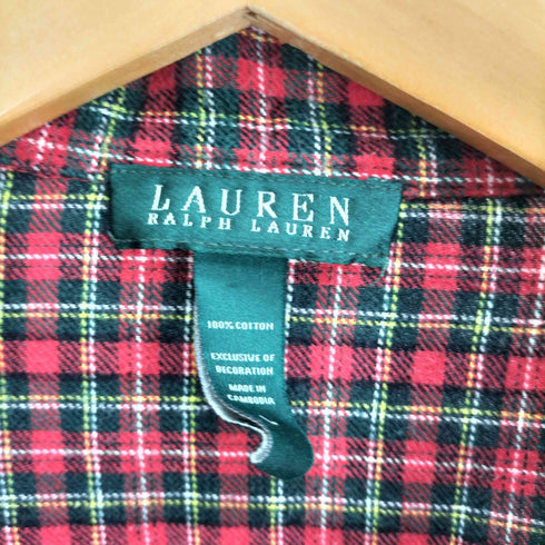 ローレンラルフローレン LAUREN RALPH LAUREN 緑タグ ロゴ 刺繍 タータンチェック 4B コットン テーラード ジャケット レディース import:L