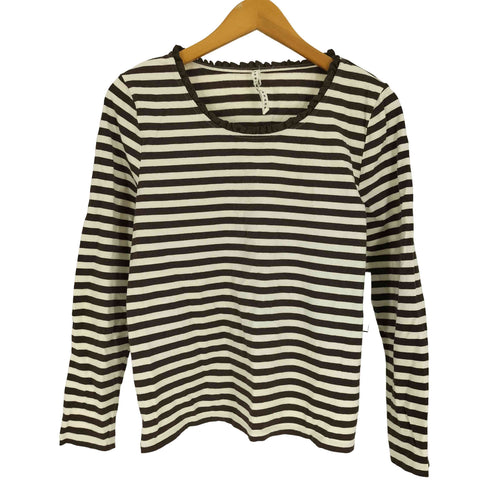 スナオクワハラ sunaokuwahara フリルネック ボーダー クルーネック L/S Tシャツ レディース JPN:M