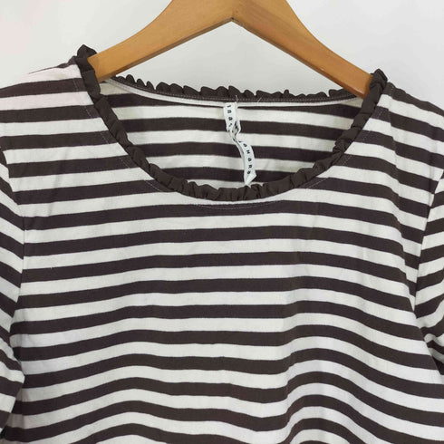 スナオクワハラ sunaokuwahara フリルネック ボーダー クルーネック L/S Tシャツ レディース JPN:M