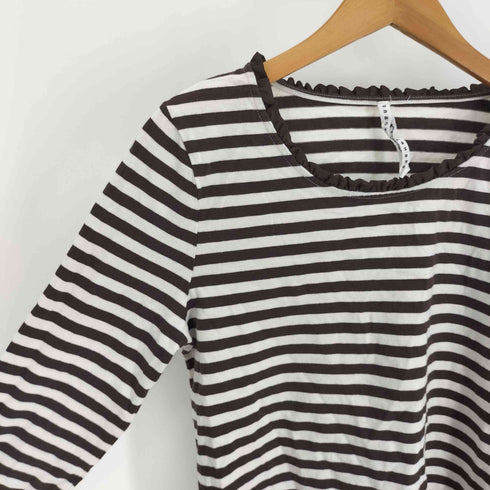 スナオクワハラ sunaokuwahara フリルネック ボーダー クルーネック L/S Tシャツ レディース JPN:M