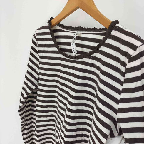 スナオクワハラ sunaokuwahara フリルネック ボーダー クルーネック L/S Tシャツ レディース JPN:M