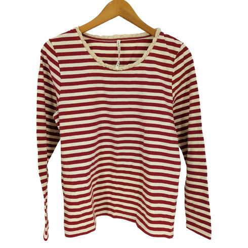 スナオクワハラ sunaokuwahara フリルネック ボーダー クルーネック L/S Tシャツ レディース JPN:M