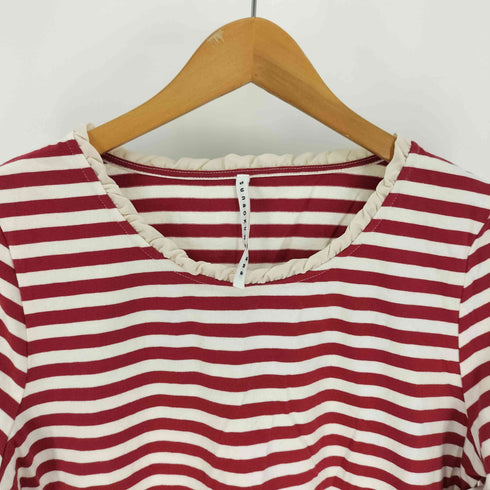 スナオクワハラ sunaokuwahara フリルネック ボーダー クルーネック L/S Tシャツ レディース JPN:M
