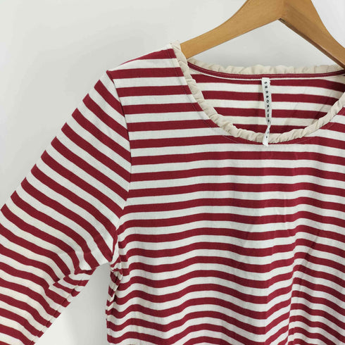 スナオクワハラ sunaokuwahara フリルネック ボーダー クルーネック L/S Tシャツ レディース JPN:M