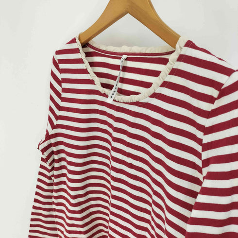 スナオクワハラ sunaokuwahara フリルネック ボーダー クルーネック L/S Tシャツ レディース JPN:M