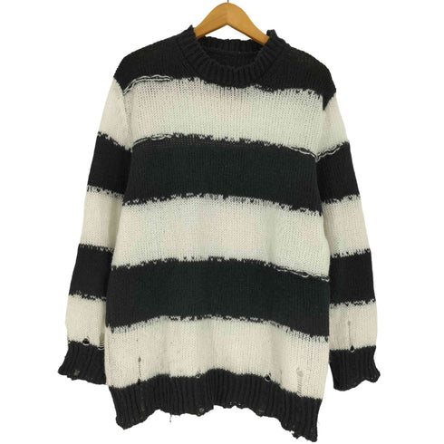 白黒 ボーダー グランジ ポリエステル ニット セーター ボロ メンズ JPN:M