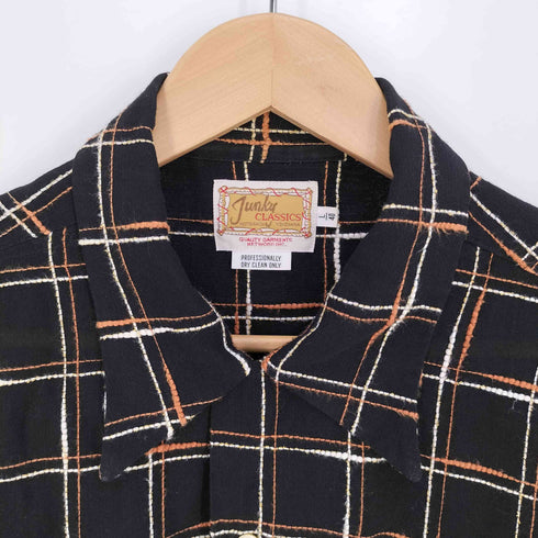 JUNKY CLASSICS チェック刺繍 レーヨンポリ オープンカラーシャツ メンズ JPN:L