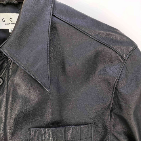 GGG POUR HOMME ジップアップ シェイプ 比翼 カウレザーシャツ メンズ JPN:M