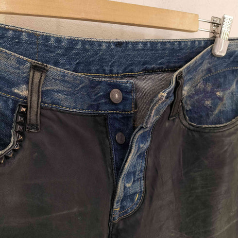 ヒステリックグラマー HYSTERIC GLAMOUR 初期 レザー ダブルニーデニムパンツ スタッズ メンズ 32inch