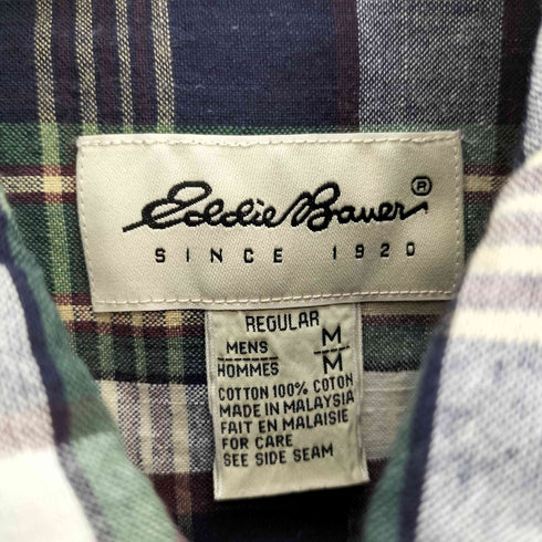 エディーバウアー Eddie Bauer 90-00S 白タグ マドラス チェック B.D S/S シャツ メンズ import:M