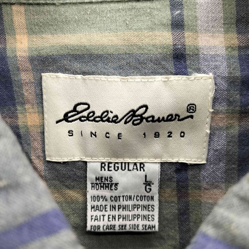 エディーバウアー Eddie Bauer 90-00S 白タグ マドラスチェック B.D S/S シャツ メンズ import:L