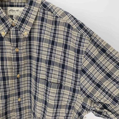エディーバウアー Eddie Bauer 90-00S 白タグ マドラス チェック B.D S/S シャツ メンズ import:L