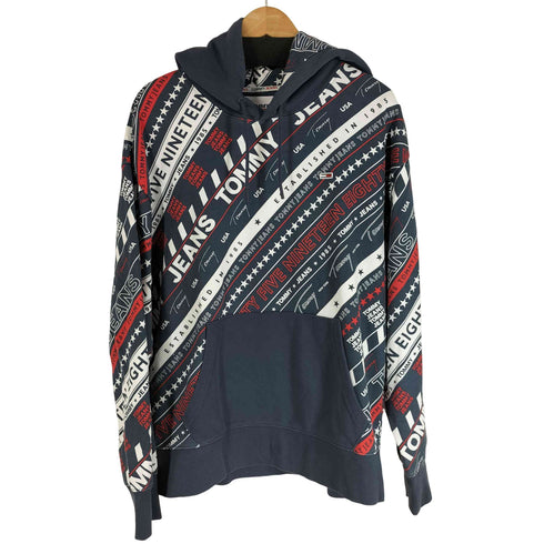 トミージーンズ tommy jeans 総柄 ロゴ プルオーバーパーカー フーディ メンズ import:S