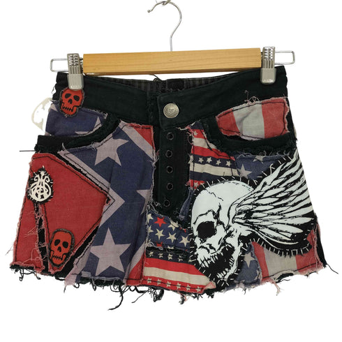 ASHBA SWAS Flag Punk Mini Skirt フラッグ スカル パッチワーク パンク ミニ スカート レディース