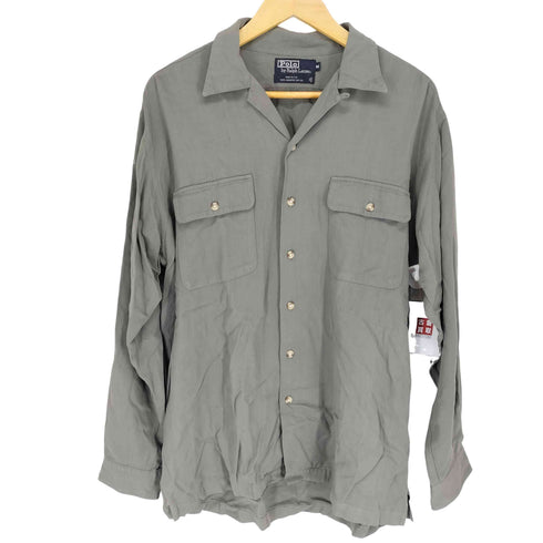 ポロバイラルフローレン Polo by RALPH LAUREN 90s USA製 フラップポケット オープンカラー レーヨンギャバ長袖シャツ メンズ M