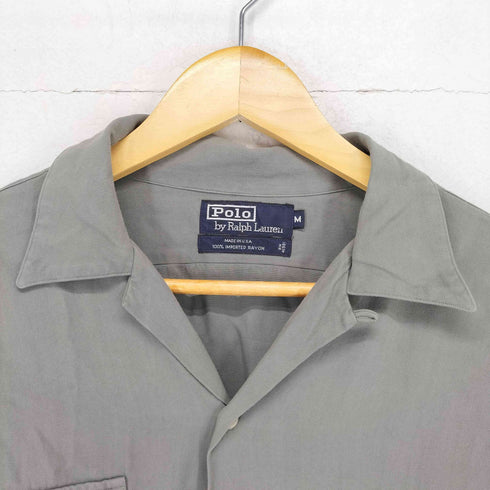 ポロバイラルフローレン Polo by RALPH LAUREN 90s USA製 フラップポケット オープンカラー レーヨンギャバ長袖シャツ メンズ M