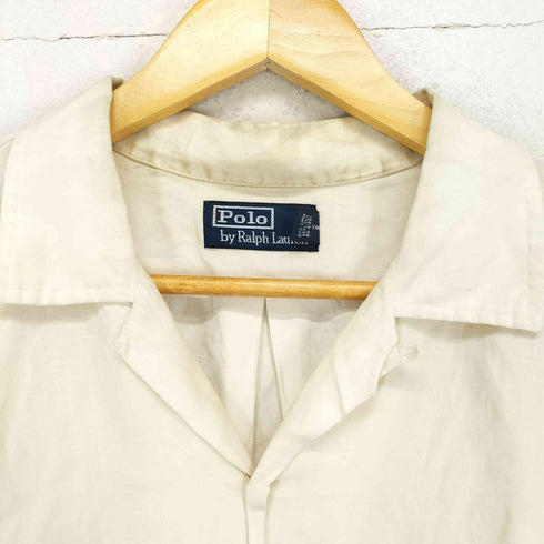 ポロバイラルフローレン Polo by RALPH LAUREN 90s リネン61 シルク39 紺裾ポニー オープンカラー 長袖シャツ メンズ import:L