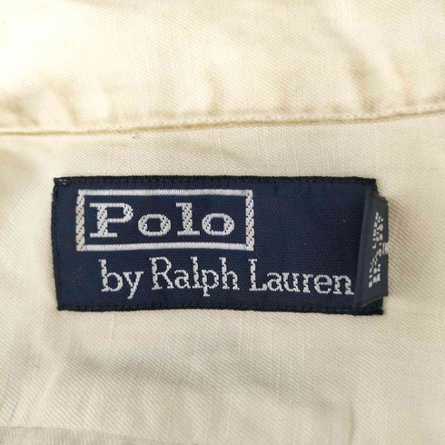 ポロバイラルフローレン Polo by RALPH LAUREN 90s リネン61 シルク39 紺裾ポニー オープンカラー 長袖シャツ メンズ import:L