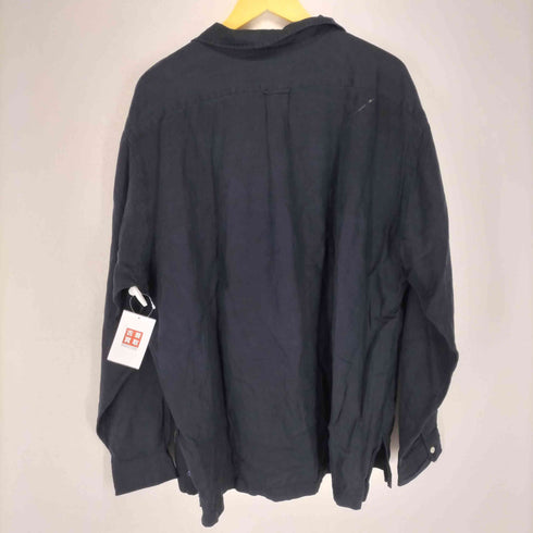 ポロバイラルフローレン Polo by RALPH LAUREN 90s リネン61 シルク39 紫裾ポニー オープンカラー 長袖シャツ メンズ import:XL