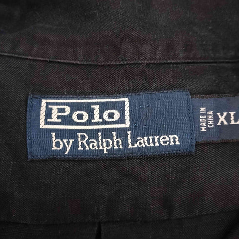 ポロバイラルフローレン Polo by RALPH LAUREN 90s リネン61 シルク39 紫裾ポニー オープンカラー 長袖シャツ メンズ import:XL