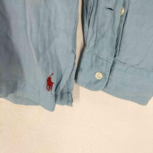 ポロバイラルフローレン Polo by RALPH LAUREN 90S リネン61 シルク39 赤裾ポニー オープンカラー 長袖シャツ メンズ JPN:L