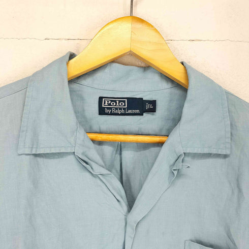 ポロバイラルフローレン Polo by RALPH LAUREN 90S リネン61 シルク39 赤裾ポニー オープンカラー 長袖シャツ メンズ JPN:L