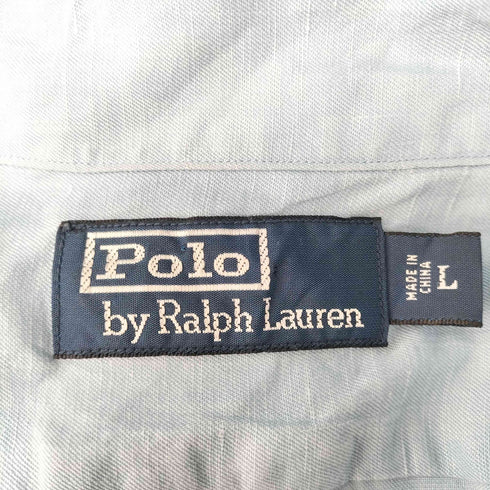 ポロバイラルフローレン Polo by RALPH LAUREN 90S リネン61 シルク39 赤裾ポニー オープンカラー 長袖シャツ メンズ JPN:L
