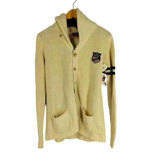 ポロバイラルフローレン Polo by RALPH LAUREN 90S カシミヤ混 ワッペン刺繍 ショールカラー コットンニット カーディガン カウチン メンズ 170