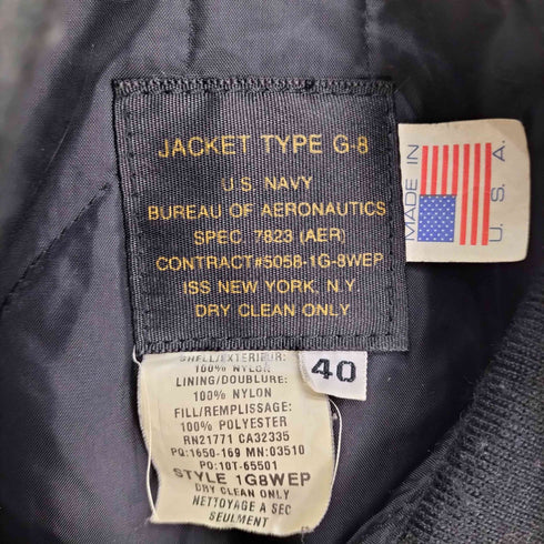 スピワック SPIEWAK USA製 U.S.NAVY JACKET TYPE G-8 裏地キルティング ゴンズ フライト ジャケット メンズ US:40