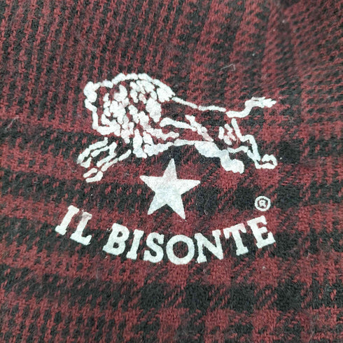 イルビゾンテ IL BISONTE ロゴプリント チェック柄 フリンジ マフラ メンズ