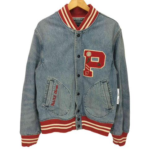 ポロラルフローレン POLO RALPH LAUREN USA VARSITY DENIM JACKET ウォッシュ加工 USAバーシティーデニム ジャケット Pワッペン ライト スタジャン メンズ import:M