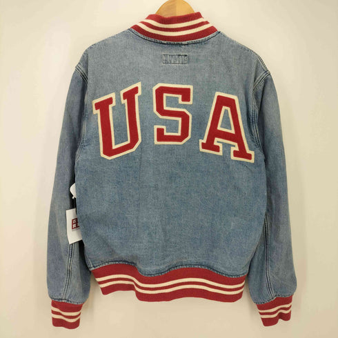 ポロラルフローレン POLO RALPH LAUREN USA VARSITY DENIM JACKET ウォッシュ加工 USAバーシティーデニム ジャケット Pワッペン ライト スタジャン メンズ import:M